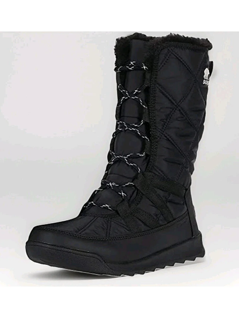 Sorel Women's Whitney II Tall Lace Boots Size 8.5 Black Waterproof Faux Fur NEW